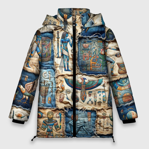Женская зимняя куртка 3D с принтом Пэчворк из Египетских мотивов, вид спереди #2