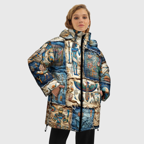 Женская зимняя куртка 3D с принтом Пэчворк из Египетских мотивов, фото на моделе #1