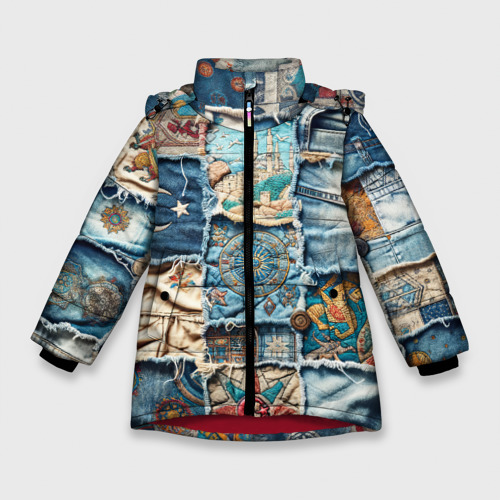 Зимняя куртка для девочек 3D с принтом Пэчворк из Турции, вид спереди #2