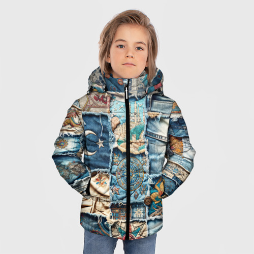 Зимняя куртка для мальчиков 3D с принтом Пэчворк из Турции, фото на моделе #1