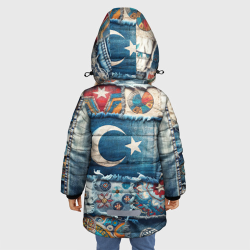 Зимняя куртка для девочек 3D с принтом Пэчворк из Турции, вид сзади #2
