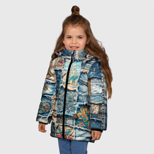 Зимняя куртка для девочек 3D с принтом Пэчворк из Турции, фото на моделе #1