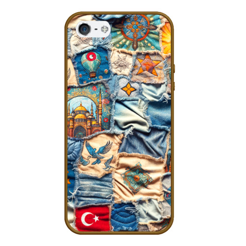 Чехол для iPhone 5/5S матовый Джинсы в Турции - пэчворк, цвет коричневый