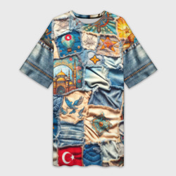 Платье-футболка 3D Джинсы в Турции - пэчворк
