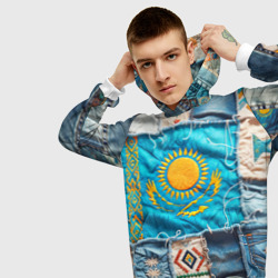 Толстовка с принтом Пэчворк джинсы в Казахстане для мужчины, вид на модели спереди №3. Цвет основы: белый