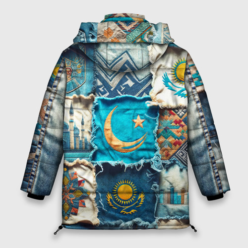Женская зимняя куртка Oversize Пэчворк джинсы в Казахстане, цвет красный - фото 2