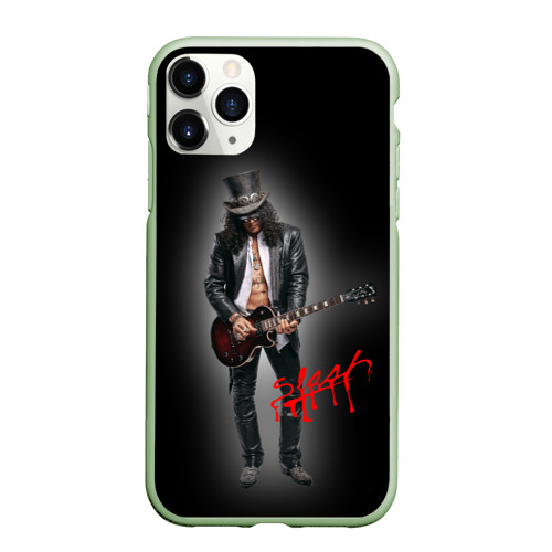 Чехол для iPhone 11 Pro матовый Слэш музыкант группы Guns N' Roses, цвет салатовый