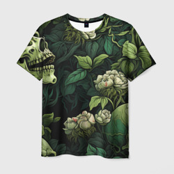 Мужская футболка 3D Черепа в поле цветов