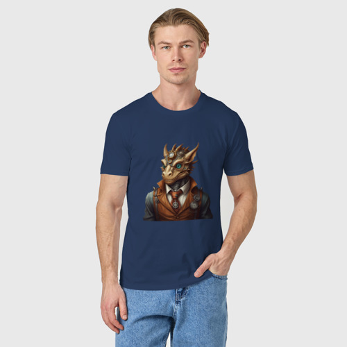 Мужская футболка хлопок Дракон симпатик, цвет темно-синий - фото 3
