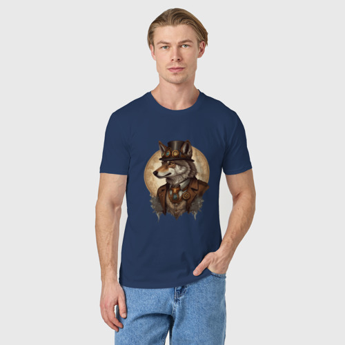 Мужская футболка хлопок Волк симпатик, цвет темно-синий - фото 3