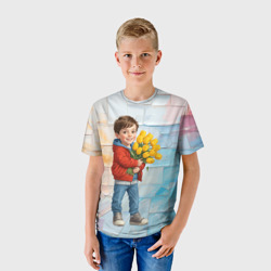 Детская футболка 3D Мальчик с букетом тюльпанов - фото 2