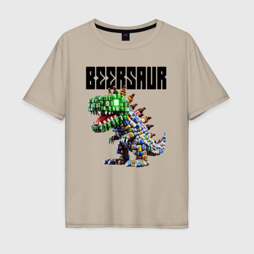 Мужская футболка хлопок Oversize с принтом Beersaur - meme ai art, вид спереди #2