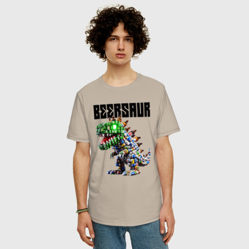 Мужская футболка хлопок Oversize с принтом Beersaur - meme ai art, фото на моделе #1