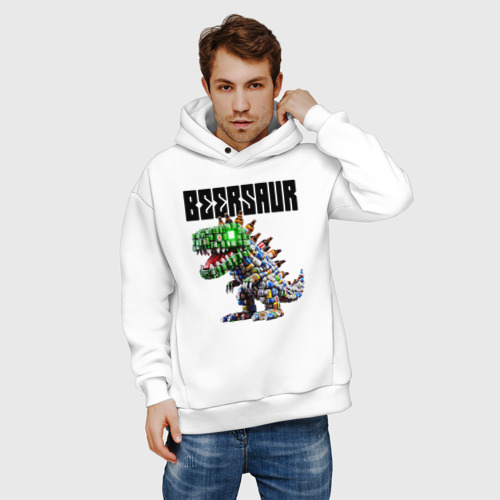 Мужское худи Oversize хлопок Beersaur - meme ai art, цвет белый - фото 3