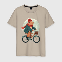 Медвежонок на велосипеде – Мужская футболка хлопок с принтом купить со скидкой в -20%