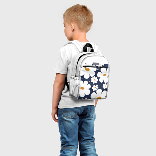 Детский рюкзак 3D Белый цветочный принт на синем фоне - фото 3