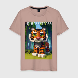 Мужская футболка хлопок Funny tiger cub - Minecraft