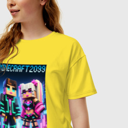 Женская футболка хлопок Oversize Барби и Кен - коллаборация с Майнкрафт - фото 2