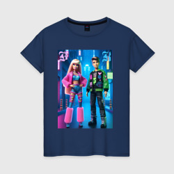 Женская футболка хлопок Барби и Кен в ночном городе - нейросеть
