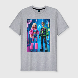 Мужская футболка хлопок Slim Барби и Кен в ночном городе - нейросеть