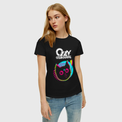 Женская футболка хлопок Ozzy Osbourne rock star cat - фото 2