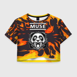 Женская футболка Crop-top 3D Muse рок панда и огонь