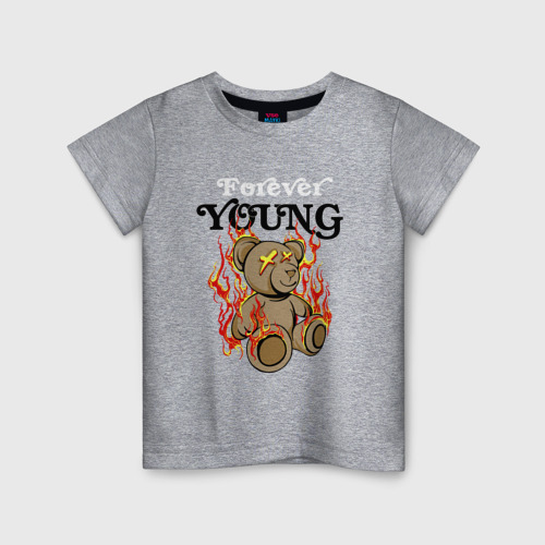 Детская футболка хлопок Вечно молодой горящий мишка, цвет меланж