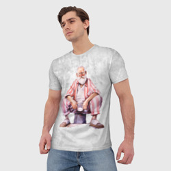 Мужская футболка 3D Дед с кружкой сидит - фото 2
