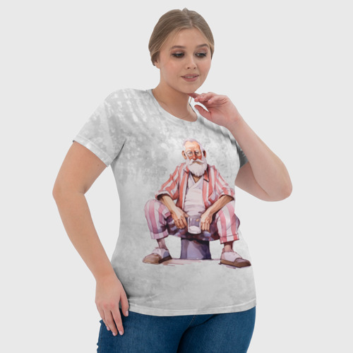 Женская футболка 3D Дед с кружкой сидит, цвет 3D печать - фото 6