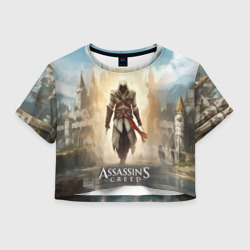 Assassin's creed на фоне дворца – Женская футболка Crop-top 3D с принтом купить