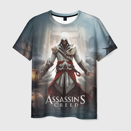 Мужская футболка с принтом Assassin's creed  poster game, вид спереди №1