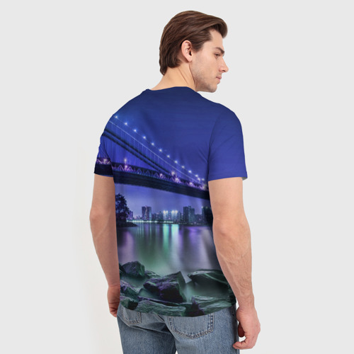 Мужская футболка 3D с принтом Вечерняя Америка - мост, вид сзади #2