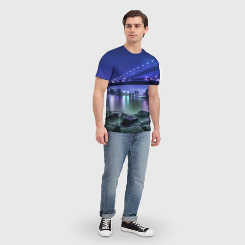 Мужская футболка 3D с принтом Вечерняя Америка - мост, вид сбоку #3