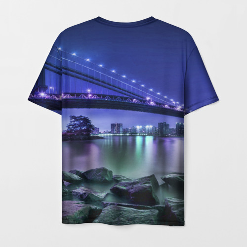 Мужская футболка 3D с принтом Вечерняя Америка - мост, вид сзади #1