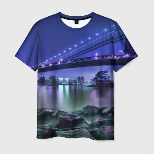 Мужская футболка 3D с принтом Вечерняя Америка - мост, вид спереди #2