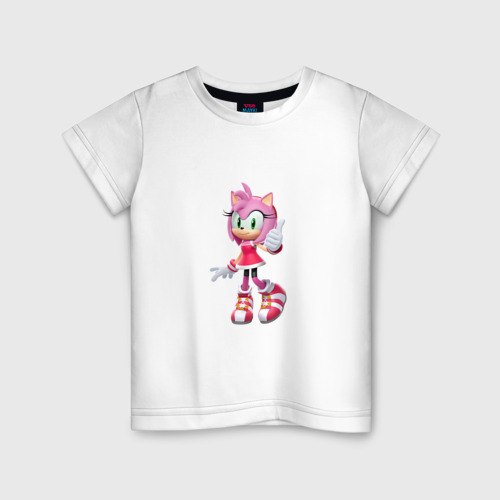 Детская футболка из хлопка с принтом Соник Эми, вид спереди №1