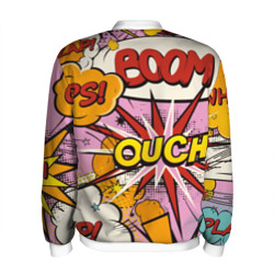 Бомбер с принтом Oops-boom: комикс бум для мужчины, вид сзади №1. Цвет основы: белый