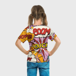 Футболка с принтом Oops-boom: комикс бум для ребенка, вид на модели сзади №3. Цвет основы: белый