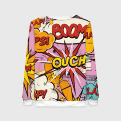 Свитшот с принтом Oops-boom: комикс бум для женщины, вид сзади №1. Цвет основы: белый