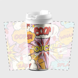 Термокружка с принтом Oops-boom: комикс бум для любого человека, вид спереди №2. Цвет основы: белый