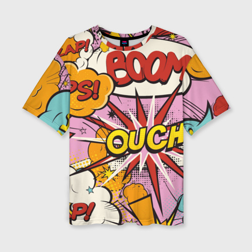 Женская футболка оверсайз с принтом Oops-boom: комикс бум, вид спереди №1