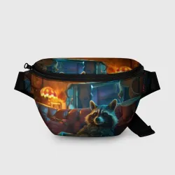 Поясная сумка 3D Енот с пиццей на диване