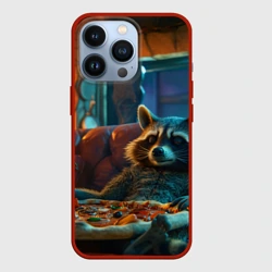 Чехол для iPhone 13 Pro Енот с пиццей на диване