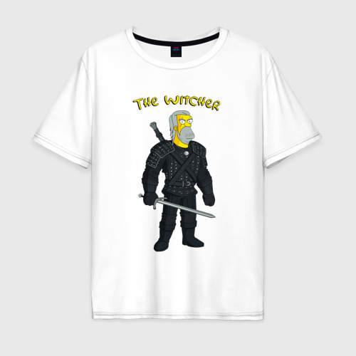Мужская футболка хлопок Oversize Симпсоны ведьмак - прикол, цвет белый
