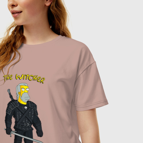 Женская футболка хлопок Oversize с принтом Симпсоны ведьмак - прикол, фото на моделе #1