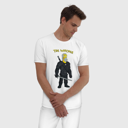 Мужская пижама хлопок Симпсоны ведьмак - прикол, цвет белый - фото 3
