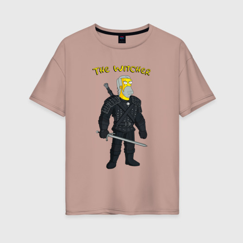 Женская футболка хлопок Oversize с принтом Симпсоны ведьмак - прикол, вид спереди #2