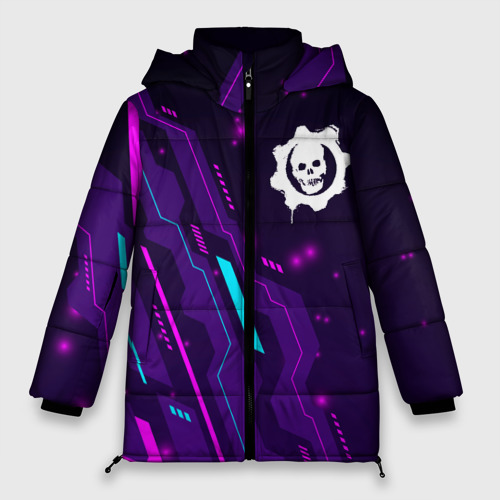 Женская зимняя куртка Oversize Gears of War neon gaming, цвет черный