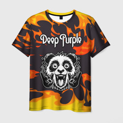 Мужская футболка 3D Deep Purple рок панда и огонь