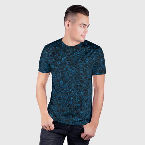 Мужская футболка 3D Slim с принтом Тёмный синий текстура, фото на моделе #1